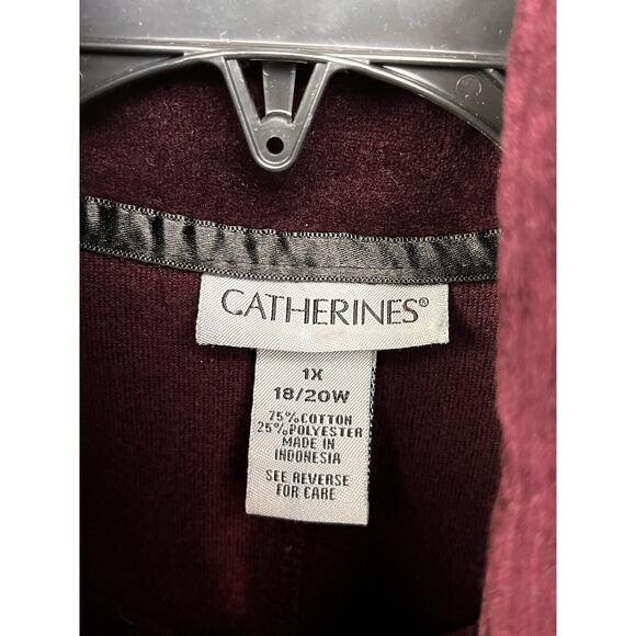 Catherines Jacket Womens Size 1X 18/20 Burgundy Paisley Velour Full Zip Front - Picture 4 of 7